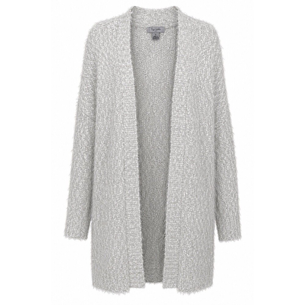 Symple NYC Cardigan Sweater Women's Small White Fuzzy Open Front Knit Soft NWOT